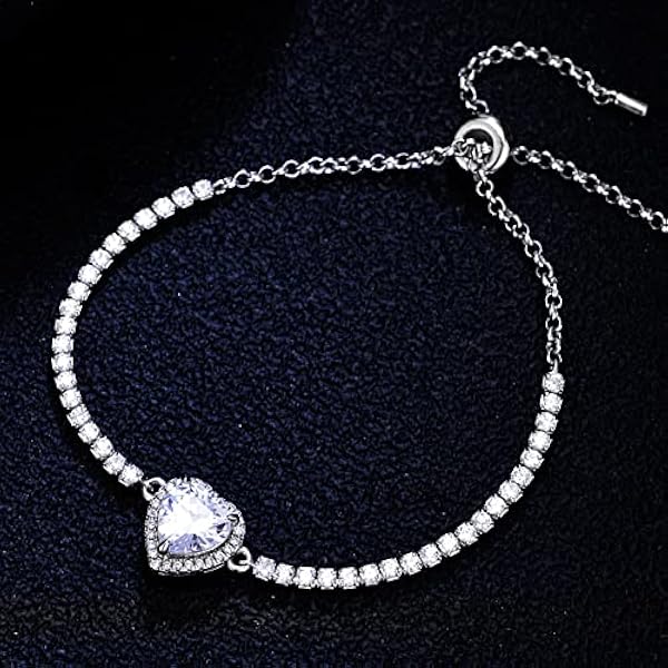 StarGems 2ct Moissanite 925 Zilver Platina Vergulde Zirconia Omringd Hartvormige Verstelbare Armband B4717